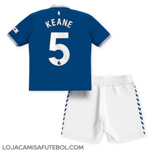 Camisa de Futebol Everton Michael Keane #5 Equipamento Principal Infantil 2023-24 Manga Curta (+ Calças curtas)